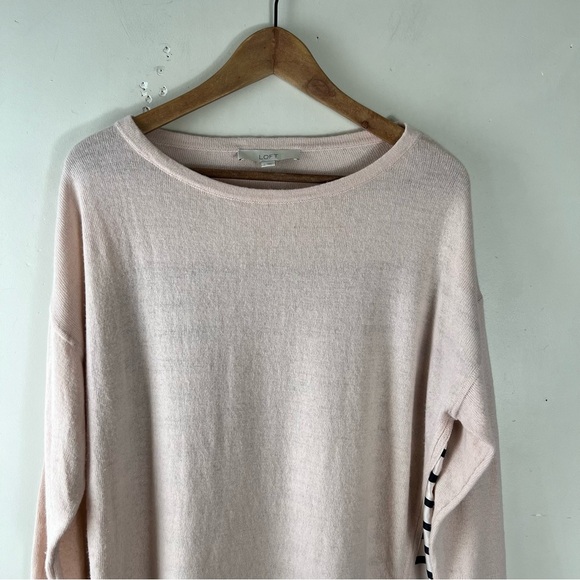 Loft Ann Taylor Navy Blue & Pink Stripe Wool Blend Sweater Mixed Media Large - Picture 6 of 9